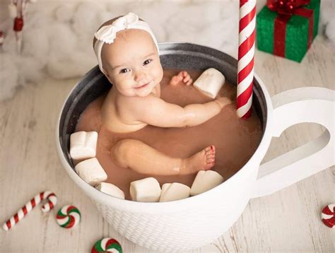 How to keep the water temperature safe for your child's bath How adorable!!! | Baby milk bath, Baby christmas photos ...