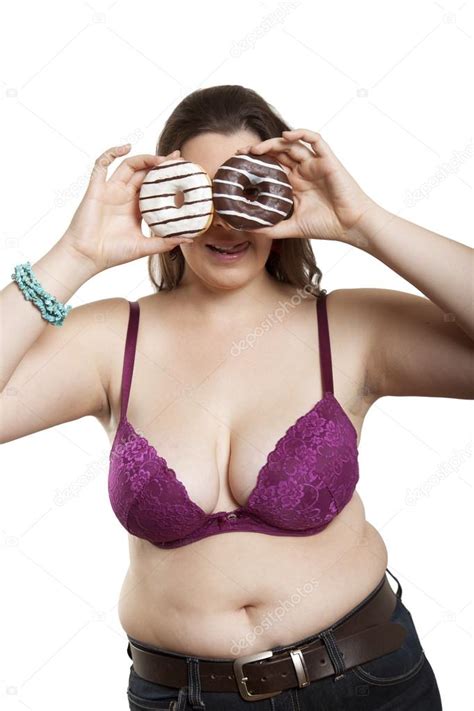 Collection by mary jo smith. Chubby woman with two donuts — Stock Photo © vizualni ...