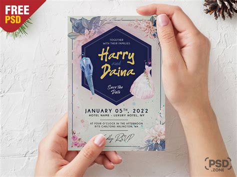 The order of the names can be determined by what looks best with the card design. Free Wedding Invitation Card Design Template - Download PSD