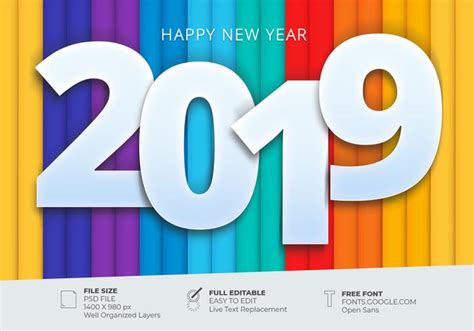 This beautiful invitation customizable with photoshop is perfect to promote your new year event ! Happy New 2019 Greetings Card With Colorful Background ...