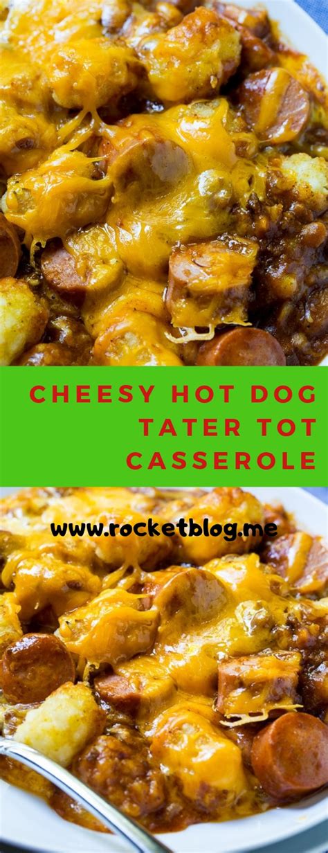 Place tater tots in an even layer over the chili. Cheesy Hot Dog Tater Tot Casserole - Foods for healthy diets