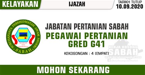 Bagi jawatan pegawai perkhidmatan pendidikan gred dg41, gaji minimum yang ditetapkan adalah rm2,188.00 dan gaji maksimum ialah rm9,552.00. Jawatan Kosong Kerajaan Negeri Sabah 2020 | Pegawai ...