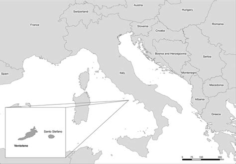 Map of ventotene area hotels: Location of Ventotene island in the Mediterranean Basin ...