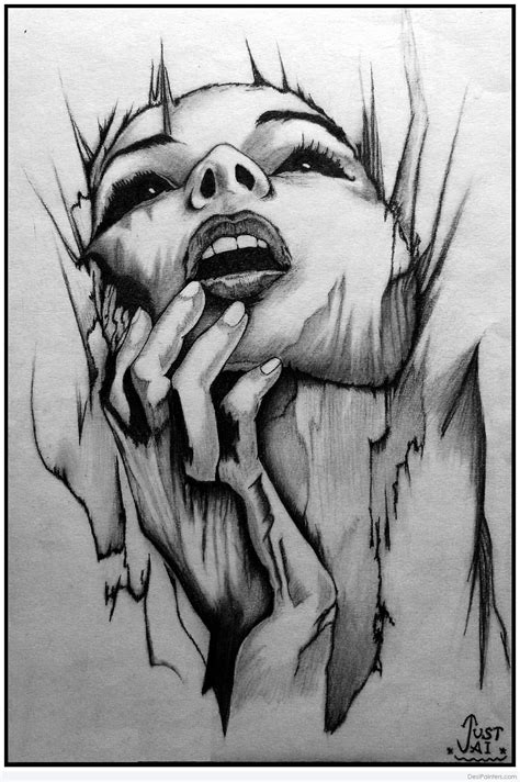 Beautiful Pencil Sketch Of Woman In Fire | DesiPainters.com