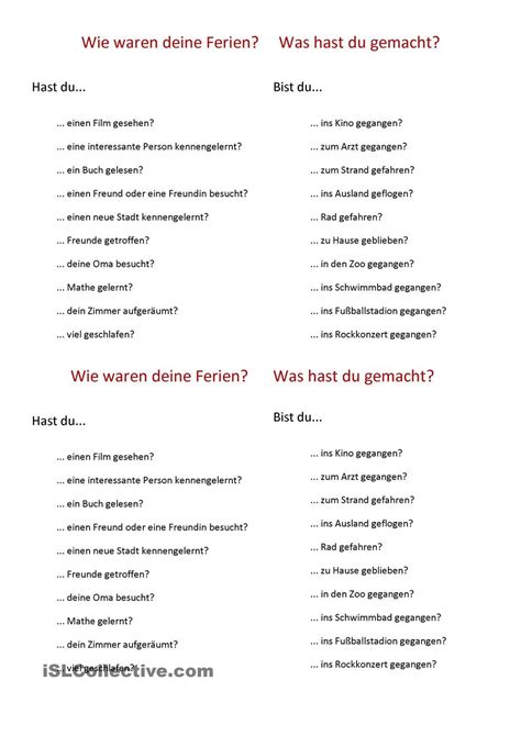 Was hast du in den Ferien gemacht - Interview | Learn german, German ...