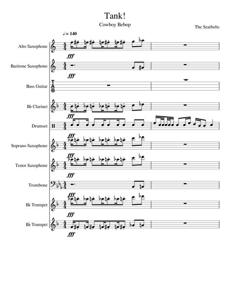 Kind of drum or trumpet. Tank! Sheet music for Trumpet (In B Flat), Trombone, Drum ...