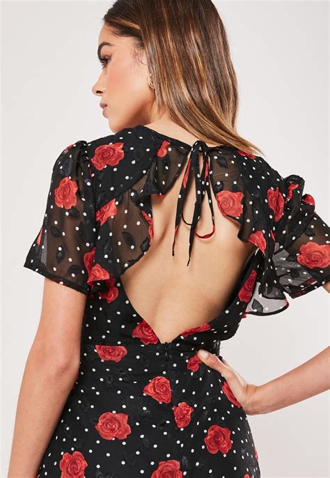 Petite Black Polka Dot Floral Mini Dress | Missguided Australia