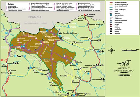 Puntos de información del parquedirección del parque nacional de ordesa y monte perdido pº de las autonomías; Ordesa y Monte Perdido: Mapa
