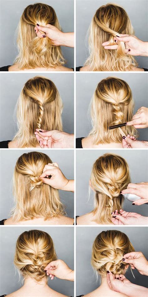 Pull two strands together at the back of your head, and tie them into a bow. 40 Quick And Easy Updos For Medium Hair