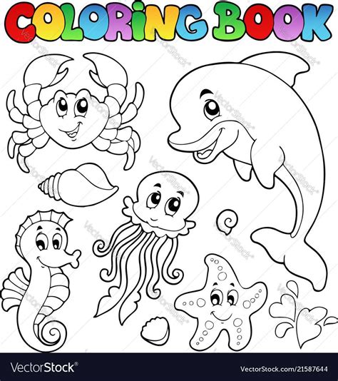 Coloring pages for kids cats coloring pages. Coloring book various sea animals 2 vector image on ...