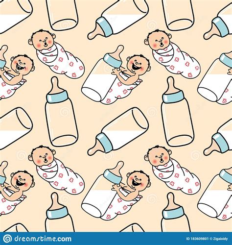 Looking for more info about this image? Illustration Of A Cute Baby In A Diaper With A Bottle Of ...