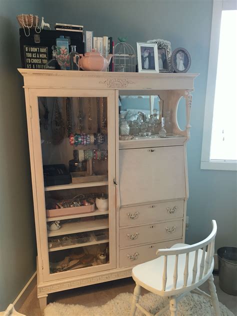 Makeup vanity and storage | peek & ponder. Turned old secretary into jewelry storage and hair ...