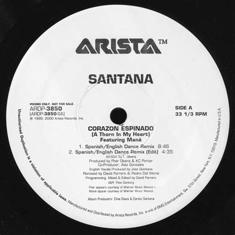 Santana corazon espinado ft mana english reaction to mexican music. Santana Corazon espinado (Vinyl Records, LP, CD) on CDandLP