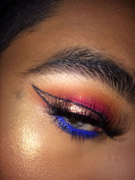 A wide range of available colours in our catalogue: Hot pink smokey eye w/ glitter liner and blue waterline ...