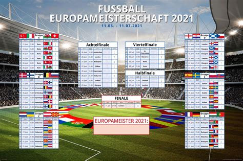 Zeitplan, rangliste, gruppen, spielstädte und stadien. EM Planer 2021 Maxi - Fussball Europa Meisterschaft ...