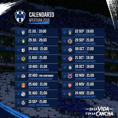 Jun 06, 2021 · rayados de monterrey parece tener casi amarrado a su nuevo arquero para el torneo apertura 2021, y es que el argentino esteban andrada está muy cerca de fichar con lo regiomontanos y dejar boca juniors. ¡Listo el calendario del Apertura 18! - Sitio Oficial del ...