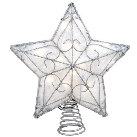 11 Inch Silver Star Tree Topper With 10 Mini Lights