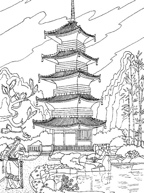 Leaf coloring sheets are both interesting as well as educative. Chinese temple - China Adult Coloring Pages