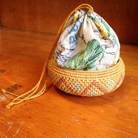 Timmy woods floral basket pattern bag. 1950s - Basket and Floral Drawstring Purse Reticule ...