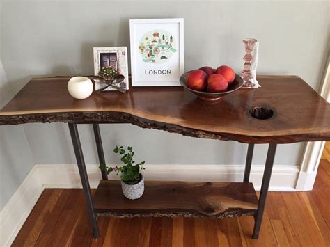 The natural shape can give added interest to your living spaces without adding extra furniture pieces. Live Edge Entryway Console Table | Black Walnut Hallway Table | Rustic Furniture | Entryway ...