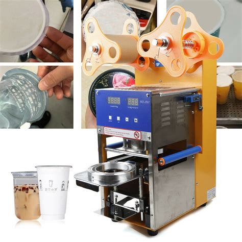 Microcomputer control, light touch of keypress, led screen, visual operation. Cup Sealing Machine 110V Manual/Auto Bubble Tea Cup Sealer ...