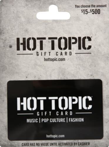 Check spelling or type a new query. Kroger - Hot Topic $15-$500 Gift Card, 1 ct