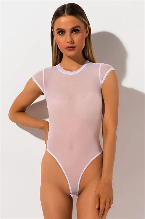 Material composition 88% polyester 12% spandexmade from premium quality, breathable. AKIRA Synthetic See Thru Me Neon Bodysuit in White - Lyst