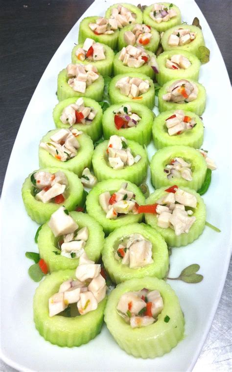 Make sure you only use glass shot glasses or any other thick glass. Passed Hors d'Oeuvres - Seafood Ceviche in Cucumber Cups ...