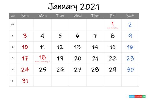 Doesn't get easier than that. Editable January 2021 Calendar with Holidays - Template ...