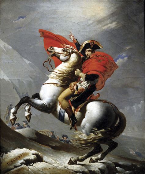 Illustration of a napoleon crossing the alps at the st bernard pass with the french reserve army , spring 1800. Napoleon Crossing the Alps by Jacques-Louis David - Famous ...