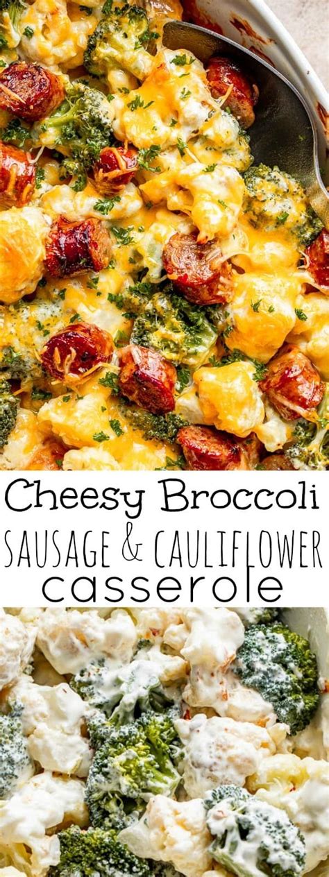 Cut the cauliflower and broccoli small pieces. This Cheesy Broccoli, Sausage & Cauliflower Casserole is a ...