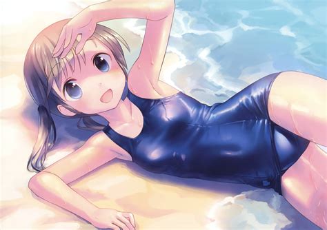 He is so short, when it rains he is always the last one to know. blue eyes brown hair loli original scan school swimsuit ...