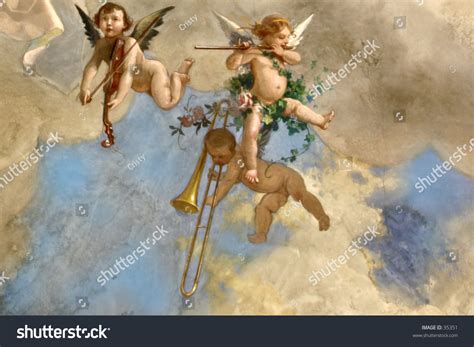 link (will be published in i love the cracked texture in the paint on the columns, and the coloring, pose, and expression are very italian renaissance feeling. Wall Painting Detail: Flying Angels Playing Music Stock ...