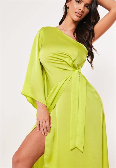 lime-one-shoulder-satin-tie-maxi-dress-missguided