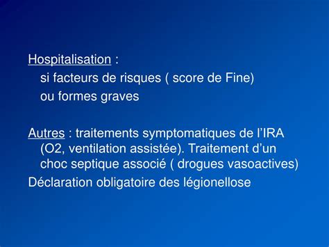 La légionellose est une maladie de gravité variable allant d'une atteinte fébrile bénigne à des les cas de légionellose sont souvent classés en fonction du type d'exposition (légionellose. PPT - INFECTIONS RESPIRATOIRES PowerPoint Presentation ...