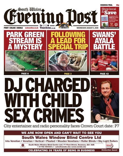 In aberaeron today (aberaeron) en tv bbc wales en np carmarthen journal this is southwales (carmarthen) en np chester and district standard (chester). South Wales Evening Post-August 05, 2020 Newspaper