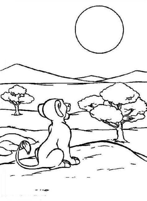 Lion king coloring pages 2 | coloring pages to print. Simba Staring At The Sun The Lion King Coloring Page ...