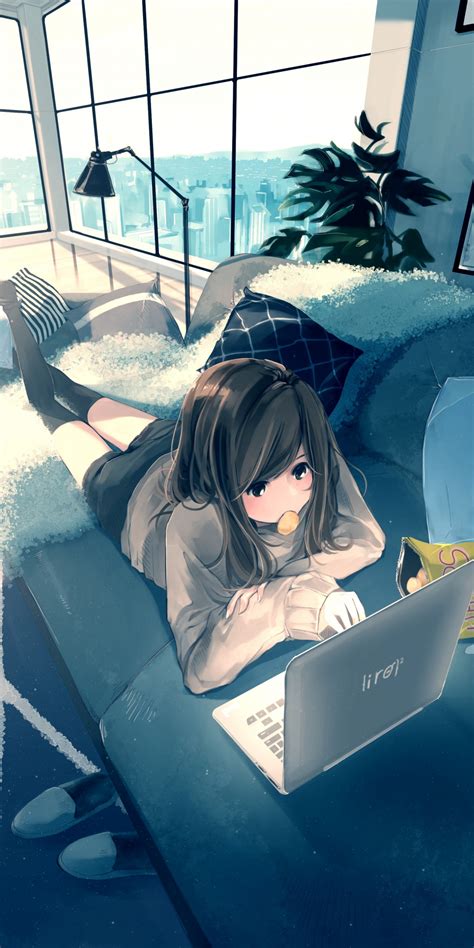 For wallpapers that share a theme make a album instead of multiple posts. Download 1080x2160 wallpaper laptop, anime girl, relaxed ...