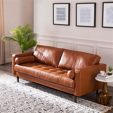 Modway valour vegan leather tufted sofa, tan. stanton leather sofa with tufted seat and back in camel ...