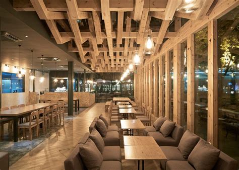 Lattice is a collection of acoustic baffles that are suspended or direct fixed to ceiling space. Lattice beam ceiling and lots of glass in a Xie Xie Cafe ...
