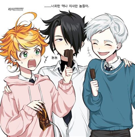 I personally ship this but also the norma ship too sort of. Emma, Ray and Norman | The Promised Neverland - Yakusoku ...