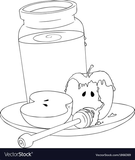 Trace and color an olive oil jar. Rosh hashanah honey jar and apples coloring page Vector Image