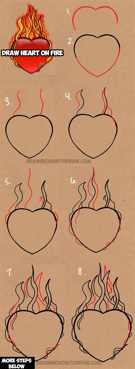 For the smallest lovers of drawing and step 5. How to Draw a Flaming Heart on Fire with Step by Step ...