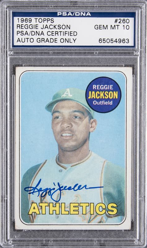 The reggie jackson rookie card is one of the best from the 1960's. Lot Detail - 1969 Topps #260 Reggie Jackson Signed Rookie Card - PSA/DNA GEM MT 10 Signature!