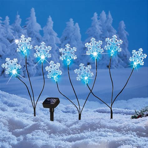 Steel frame is powder coated for outdoor use. Solar Lighted Snowflakes Stake Set of 3 Decoration ...