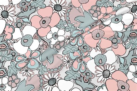 Beautiful seamless pattern with hand drawn flowers, frangipani, mimosa and lotus. Colorful fabrics digitally printed by Spoonflower - Floral ...