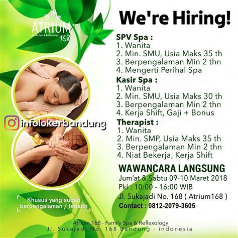 Check spelling or type a new query. Lowongan Kerja Atrium 168 FamilySpa & Reflexology Bandung ...