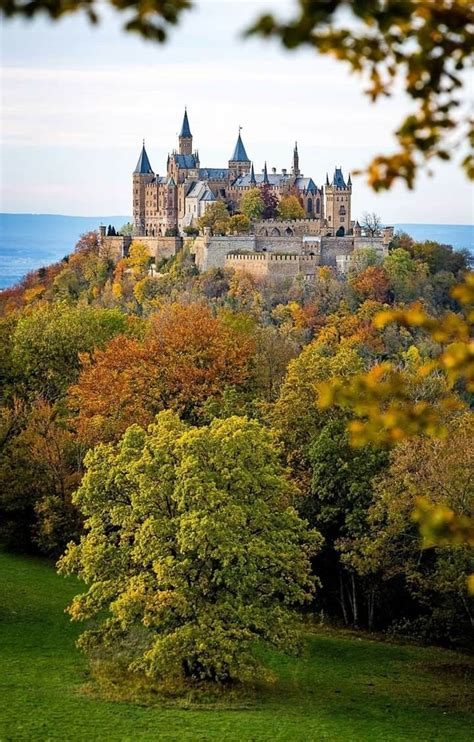 Aerial view of brown castle. Bisingen (Baden-Württemberg) - Schloss Hohenzollern ...