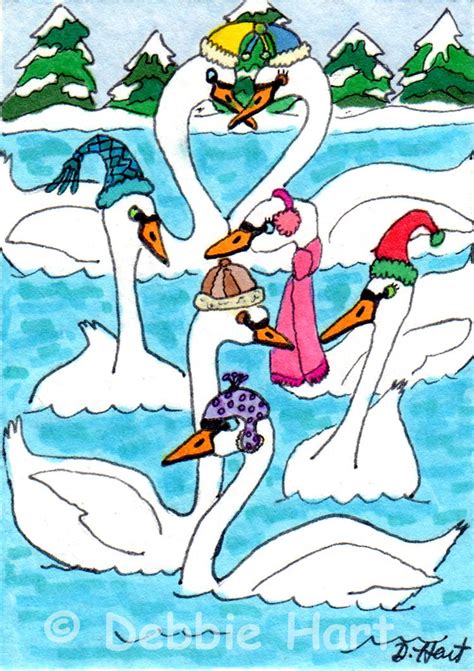 Download your free coloring page of 9 ladies dancing here. seven swans a swimming wearing party hats | Seven swans ...