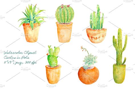 Trace or draw the pot shape with a marker, being sure that the widest part of your pot can accommodate the handprint. Watercolor Clipart Cactus in Pot ~ Illustrations ...